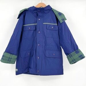 WipPette Retro Kids Blue Waterproof Hooded Rain Jacket Reflective Size 5/6